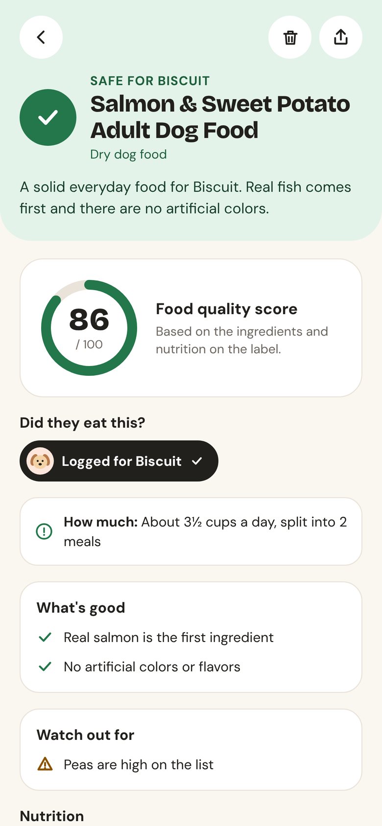 A dog food scored 86